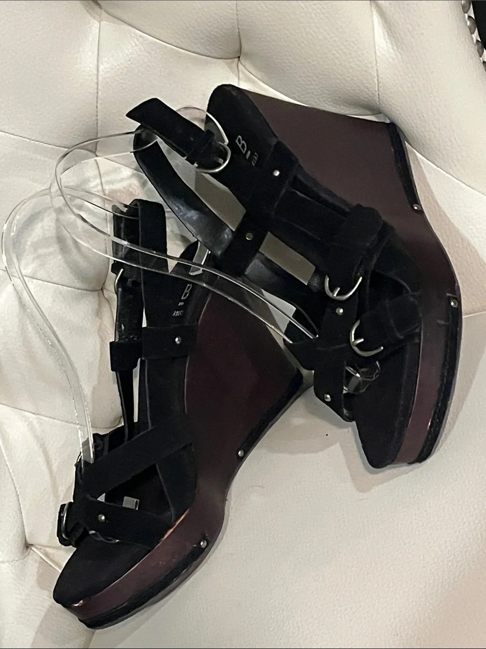 Bakers Black Suede Platform Wedge Sandals
